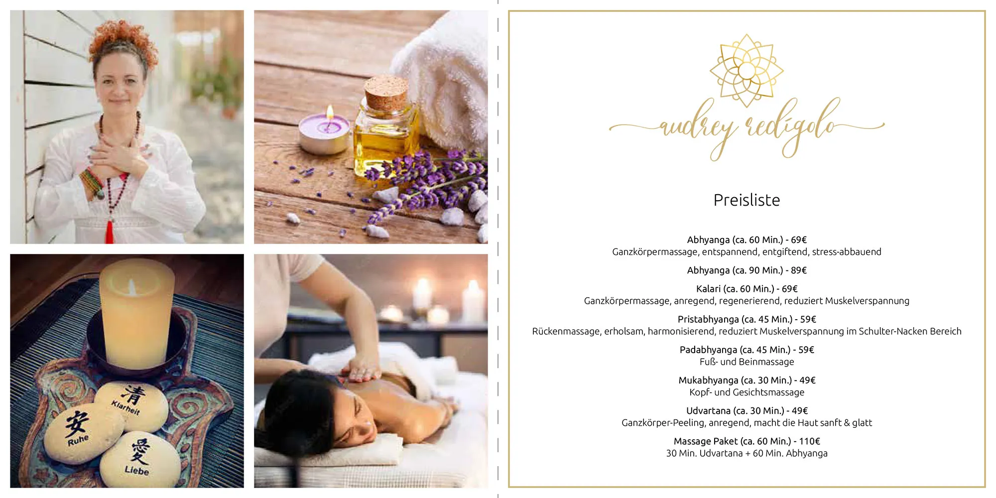 Flyer zur Ayurveda-Massage, Rückseite